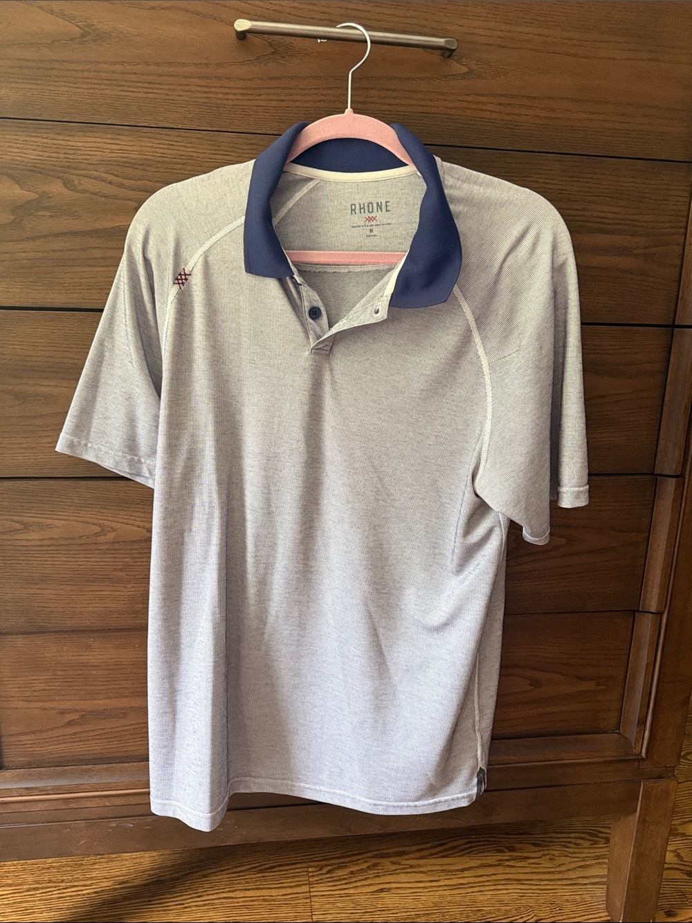 RHONE Light Heather Gray Polo with Navy Contrast Collar